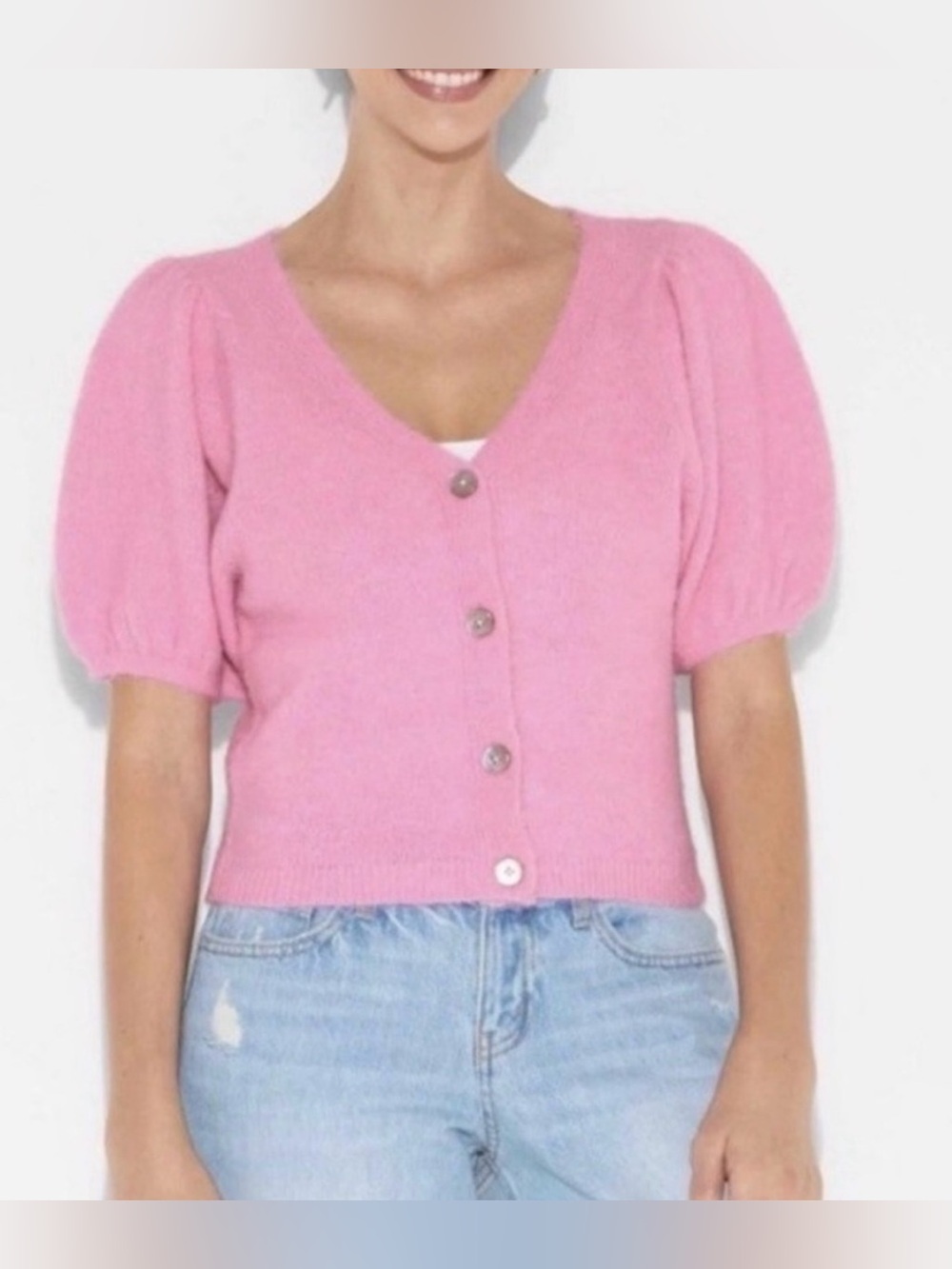 Wild Fable Puff Sleeve Cardigan Sweater / Pink / Medium / Coquette / Preppy